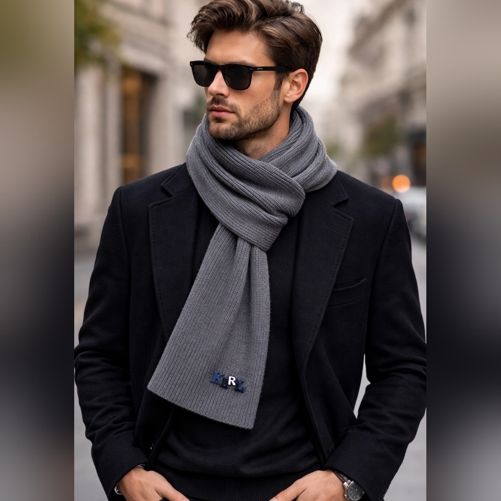💙🩶🖤Karl Lagerfeld Long Gray Scarf🖤🩶💙